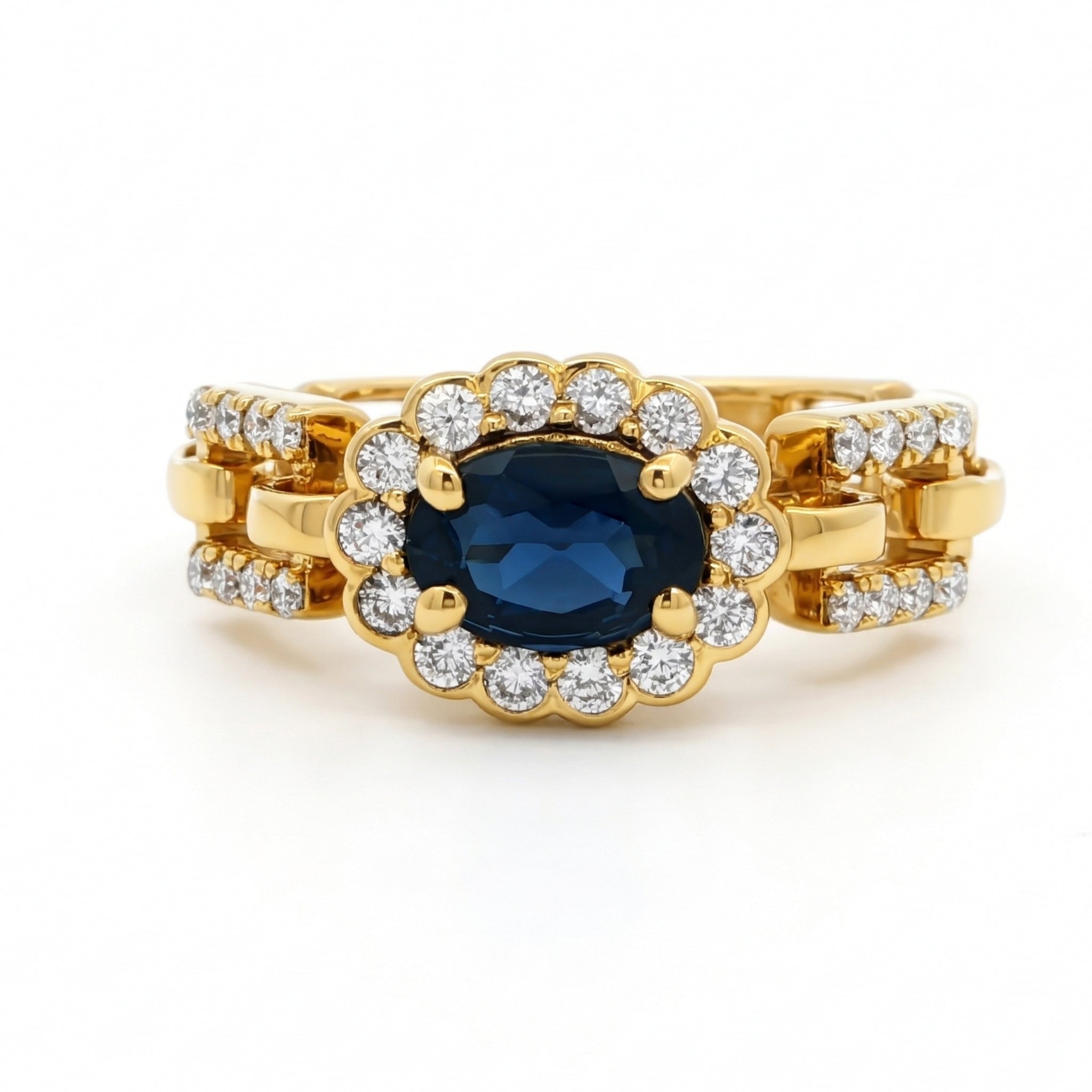 Blue Oval Stone Statement Chain Ring