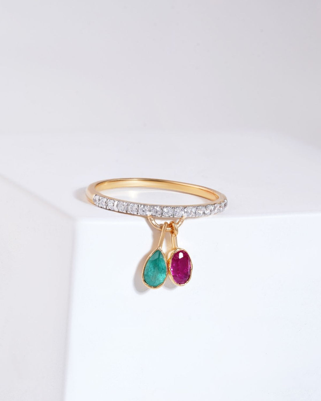 Dual gemstone dangle ring | gold vermeil
