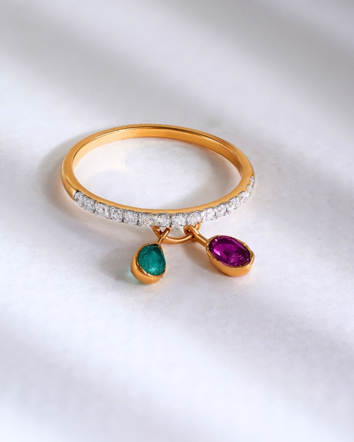 Dual gemstone dangle ring | gold vermeil
