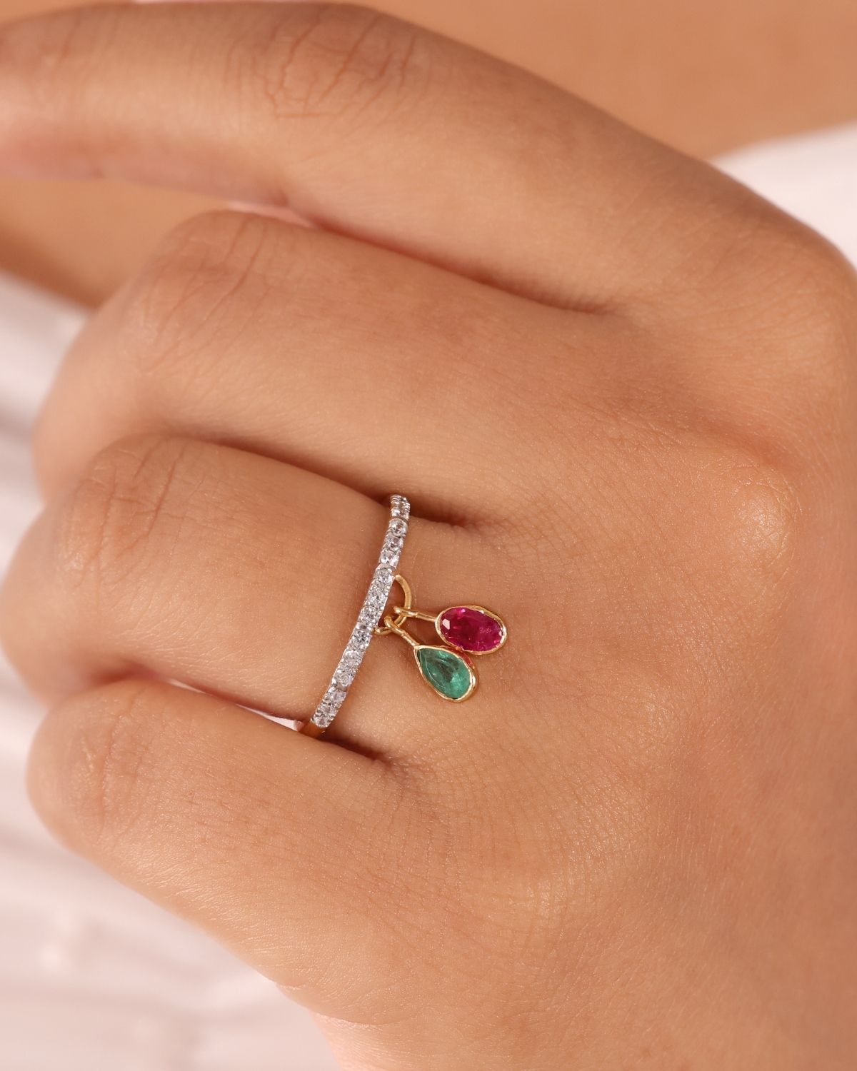 Dual gemstone dangle ring | gold vermeil