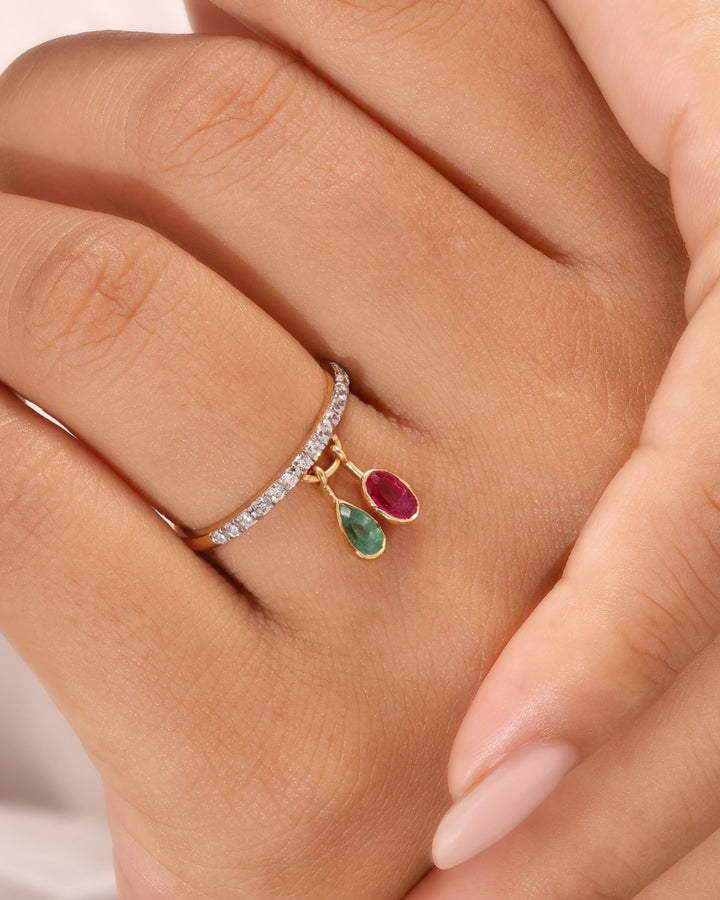 Dual gemstone dangle ring | gold vermeil