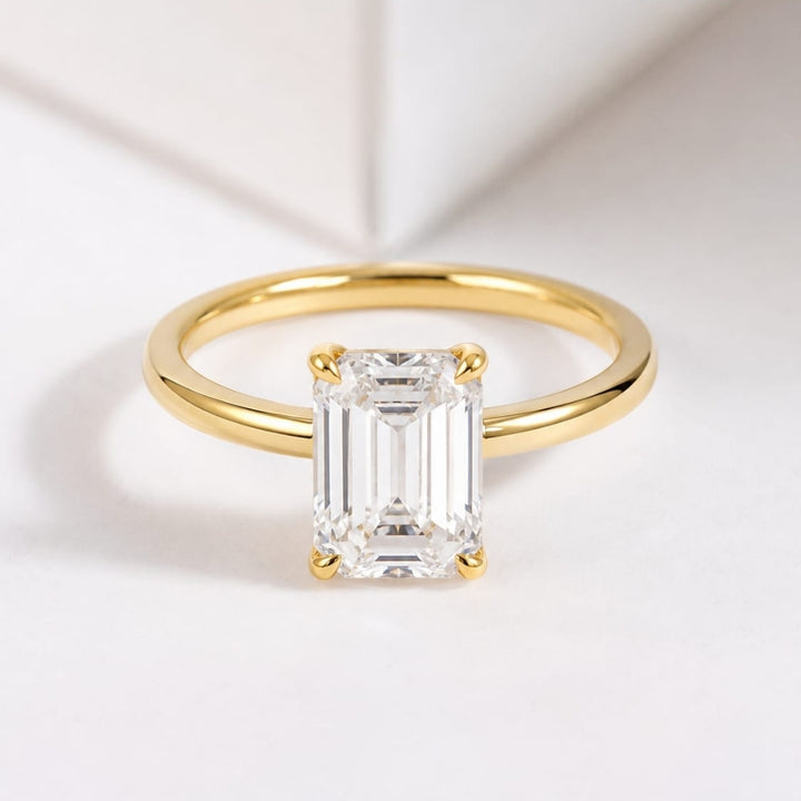2ct Emerald-cut classic solitaire ring| Gold Vermeil