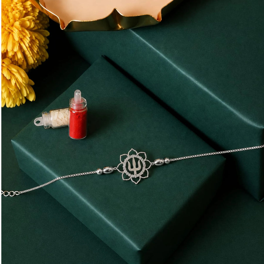 Mahadev Trishul Lotus Silver Rakhi