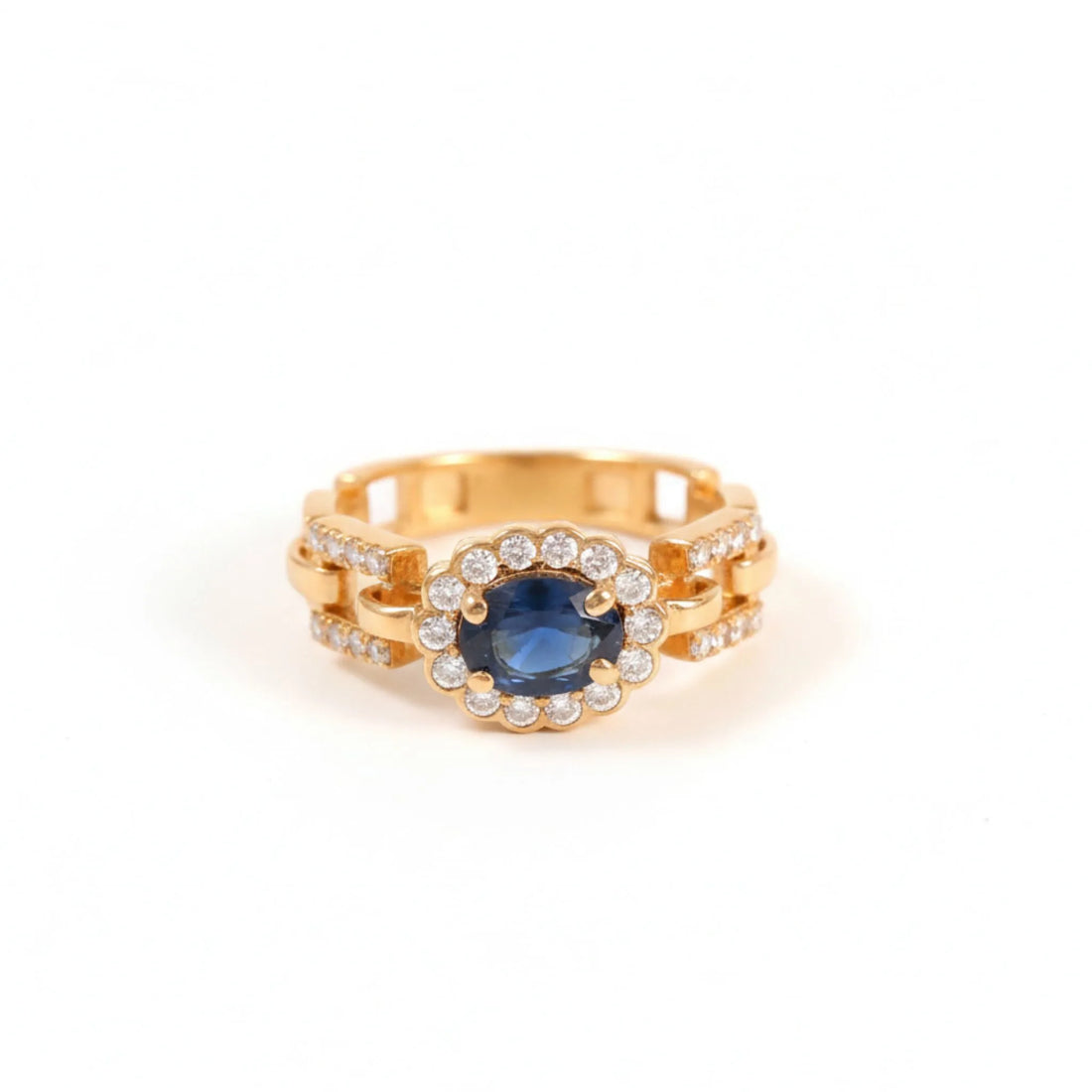 Blue Oval Stone Statement Chain Ring