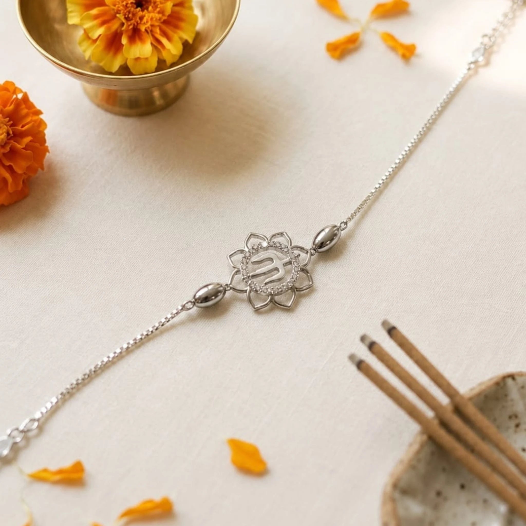 Mahadev Trishul Lotus Silver Rakhi