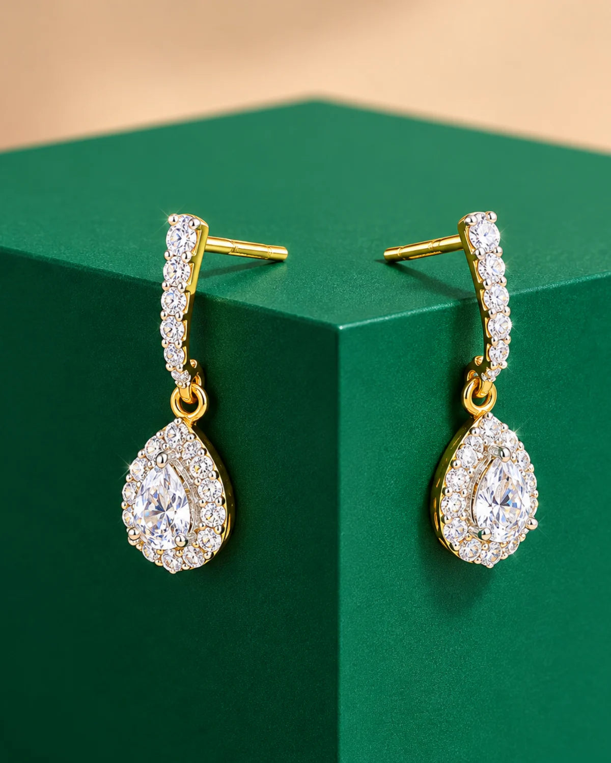 Pear Halo Drop Earrings | Gold Vermeil