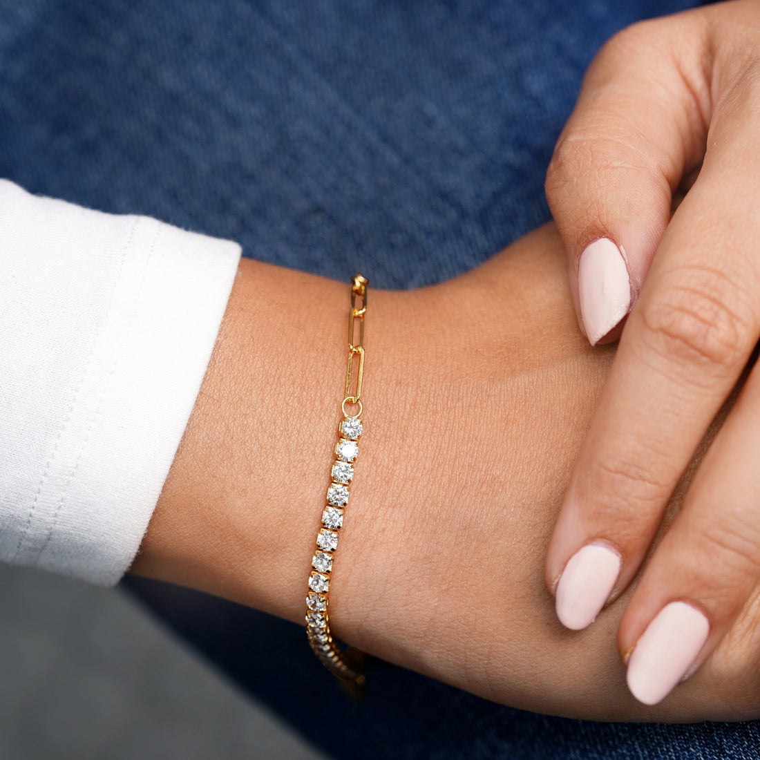 White Tennis Paperclip Bracelet