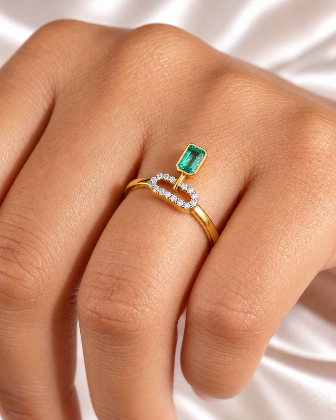 Emerald cut pave charm ring | Gold Vermeil