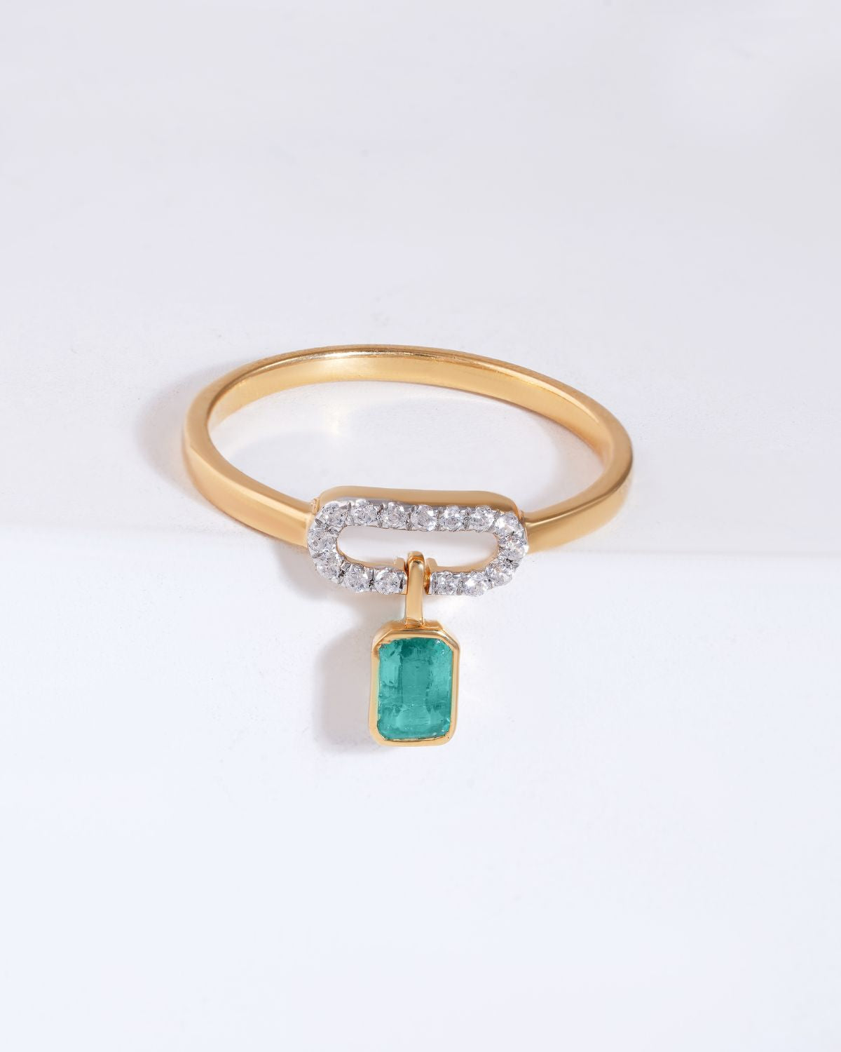 Emerald cut pave charm ring | Gold Vermeil