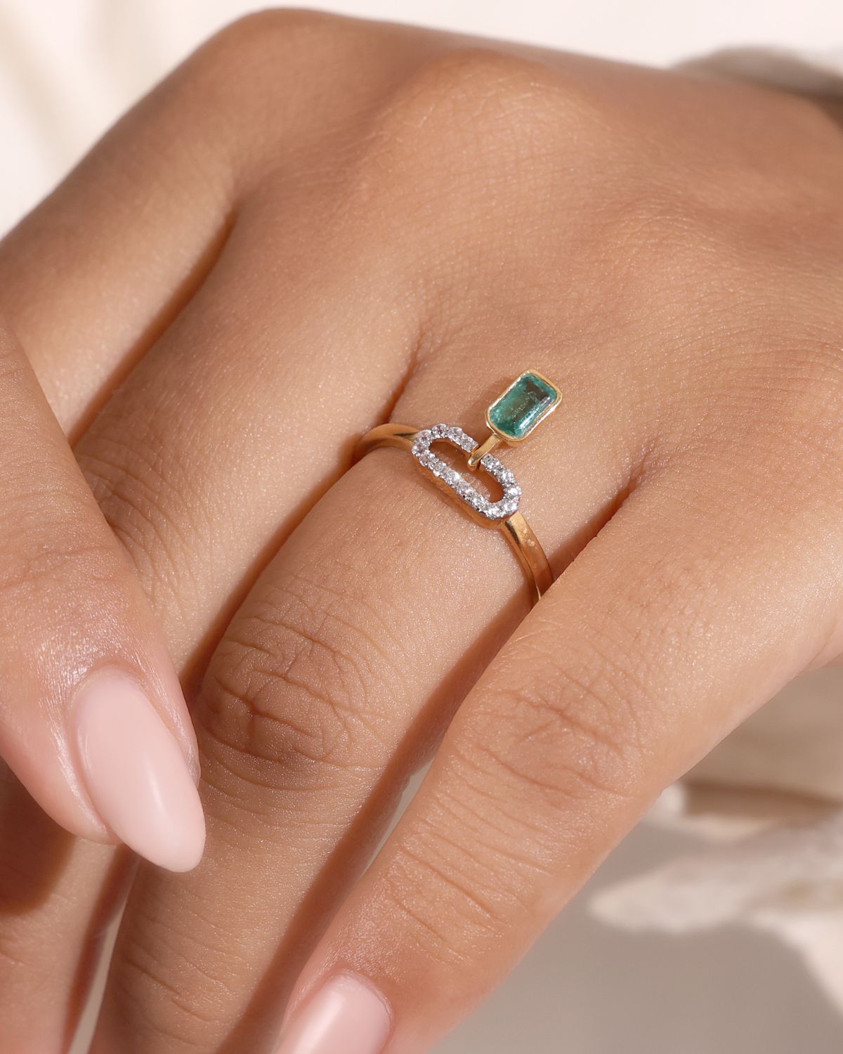 Emerald cut pave charm ring | Gold Vermeil