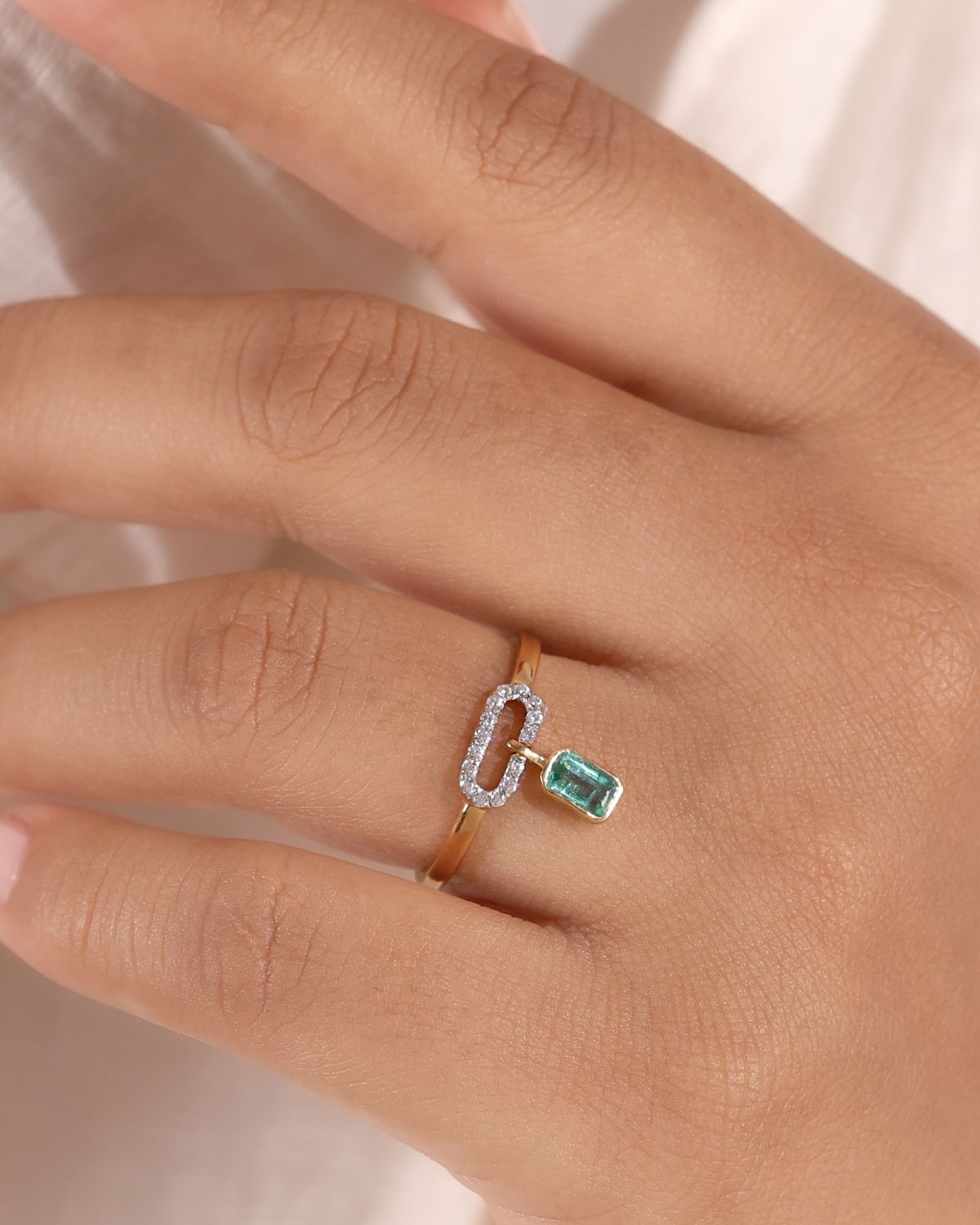 Emerald cut pave charm ring | Gold Vermeil
