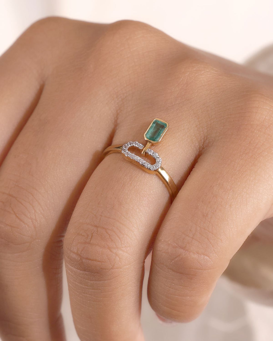 Emerald cut pave charm ring | Gold Vermeil