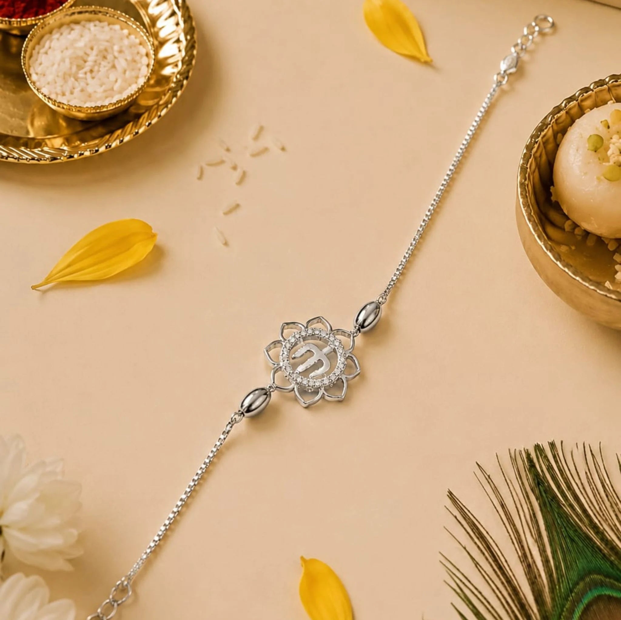 Mahadev Trishul Lotus Silver Rakhi
