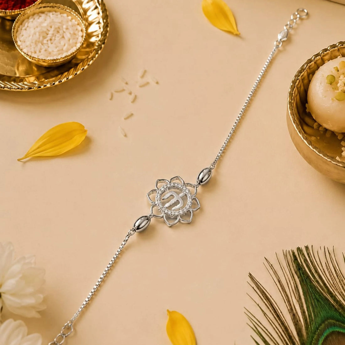 Mahadev Trishul Lotus Silver Rakhi