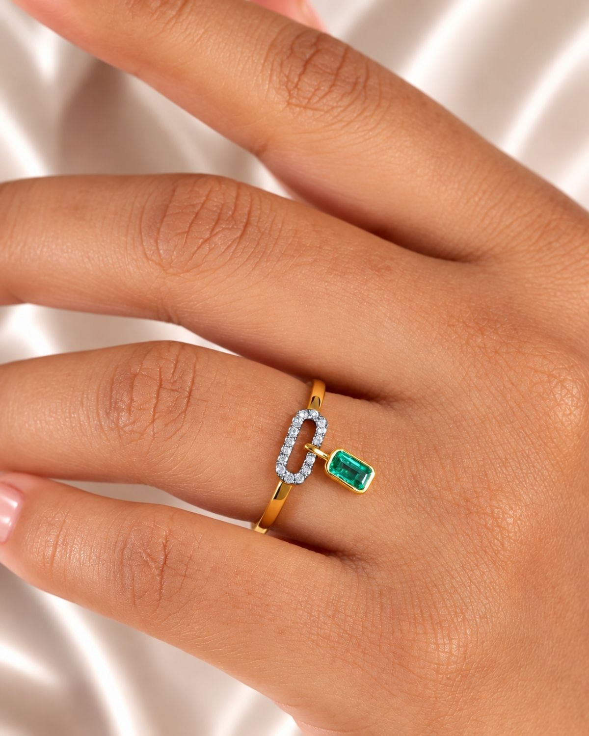 Emerald cut pave charm ring | Gold Vermeil