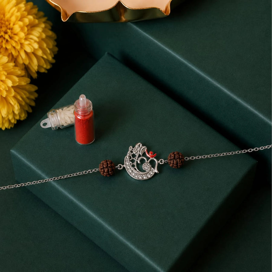 Shree Ganesh Rudraksha 925 Silver Rakhi