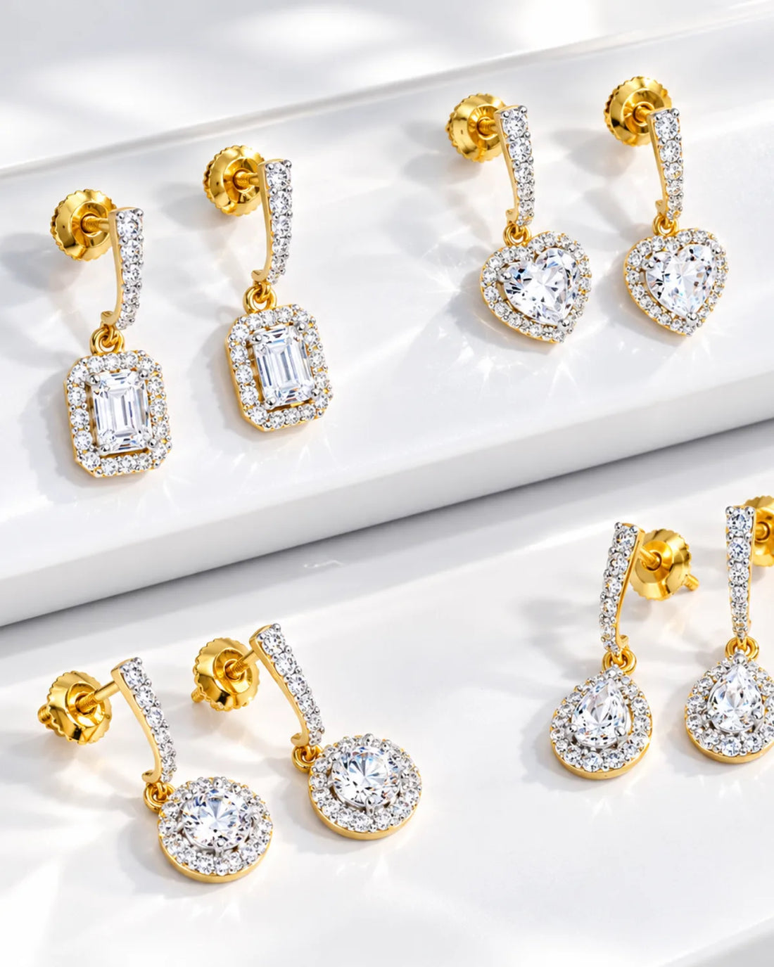 Emerald Halo Drop Earrings | Gold Vermeil