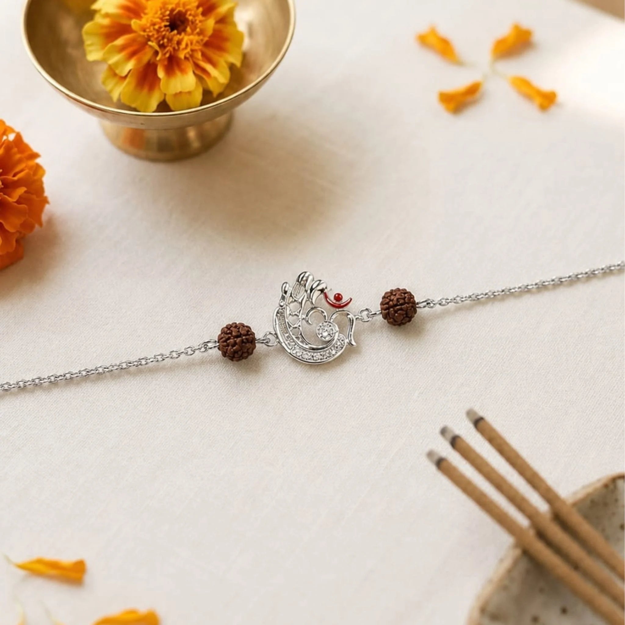 Shree Ganesh Rudraksha 925 Silver Rakhi