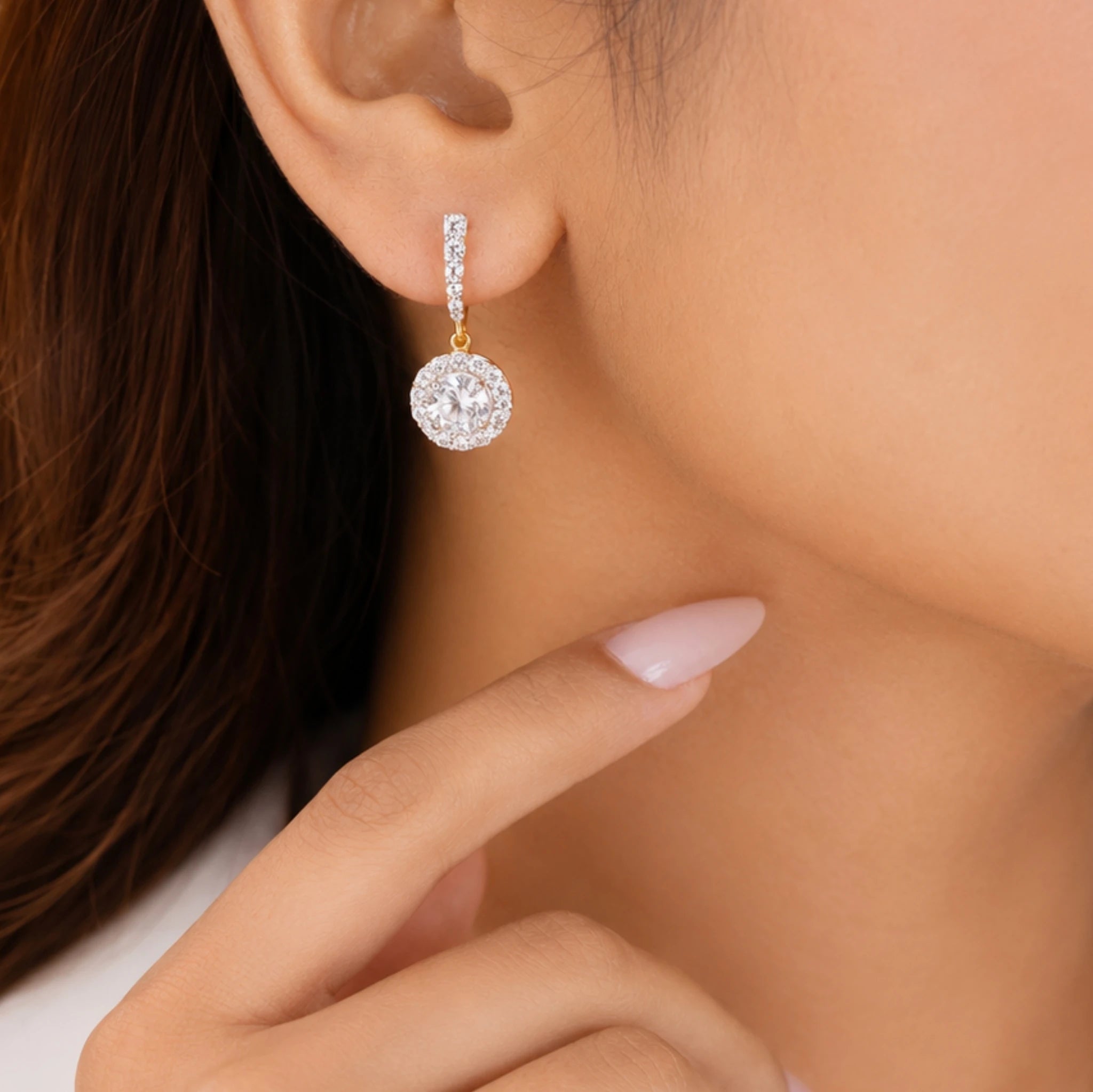 Round Halo Drop Earrings | Gold Vermeil