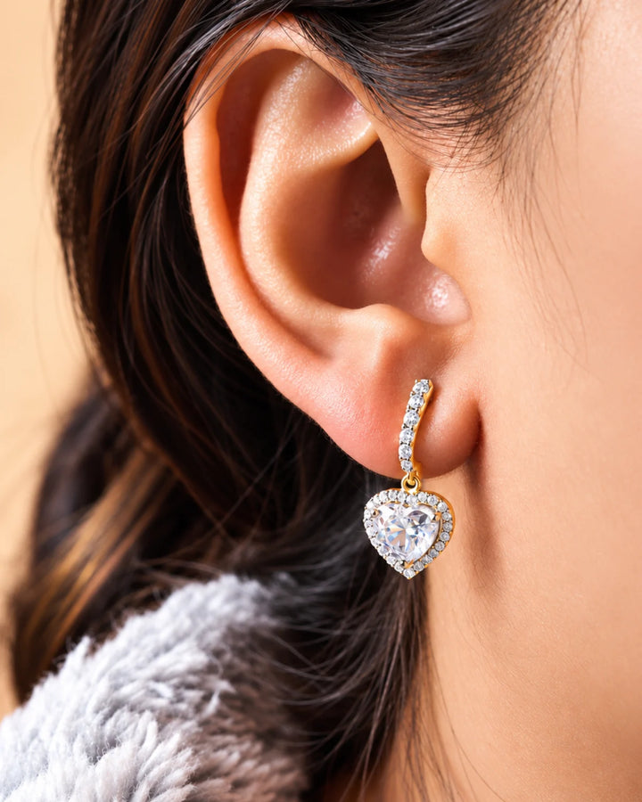 Heart Halo Drop Earrings | Gold Vermeil