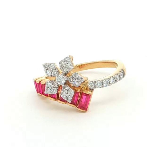 Floral Ruby Monzonite Diamond Ring