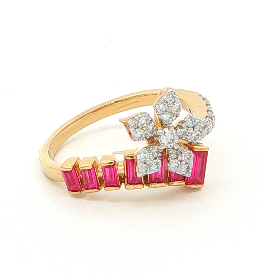 Floral Ruby Monzonite Diamond Ring