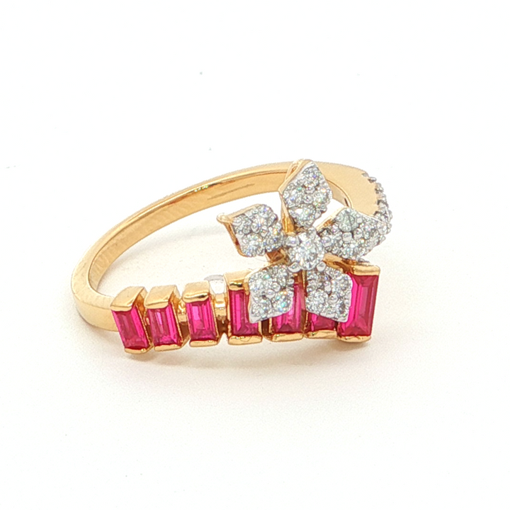 Floral Ruby Monzonite Diamond Ring
