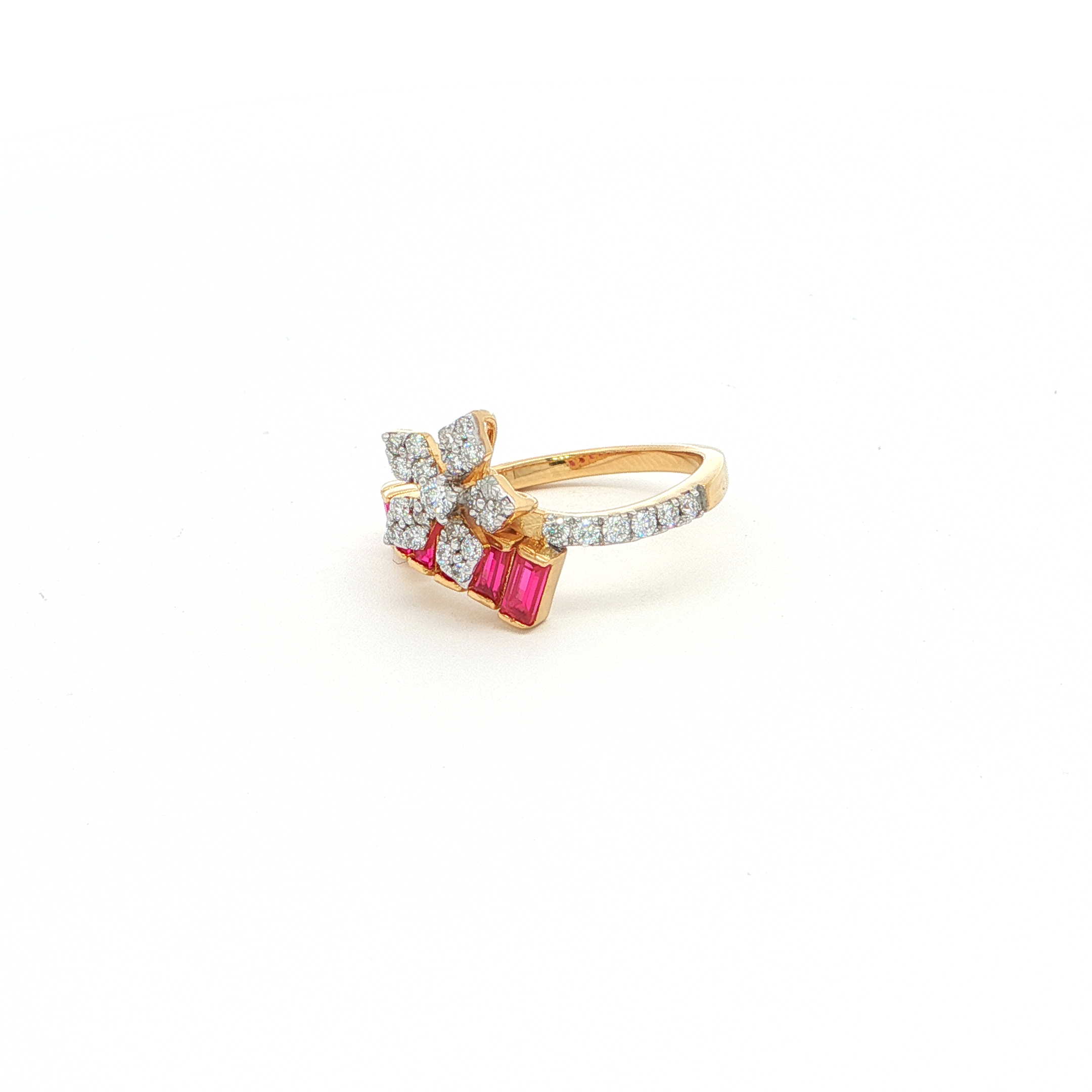 Floral Ruby Monzonite Diamond Ring