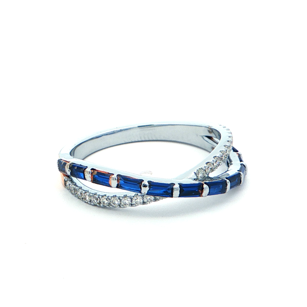 Blue Sapphire & Diamond Criss-Cross Ring