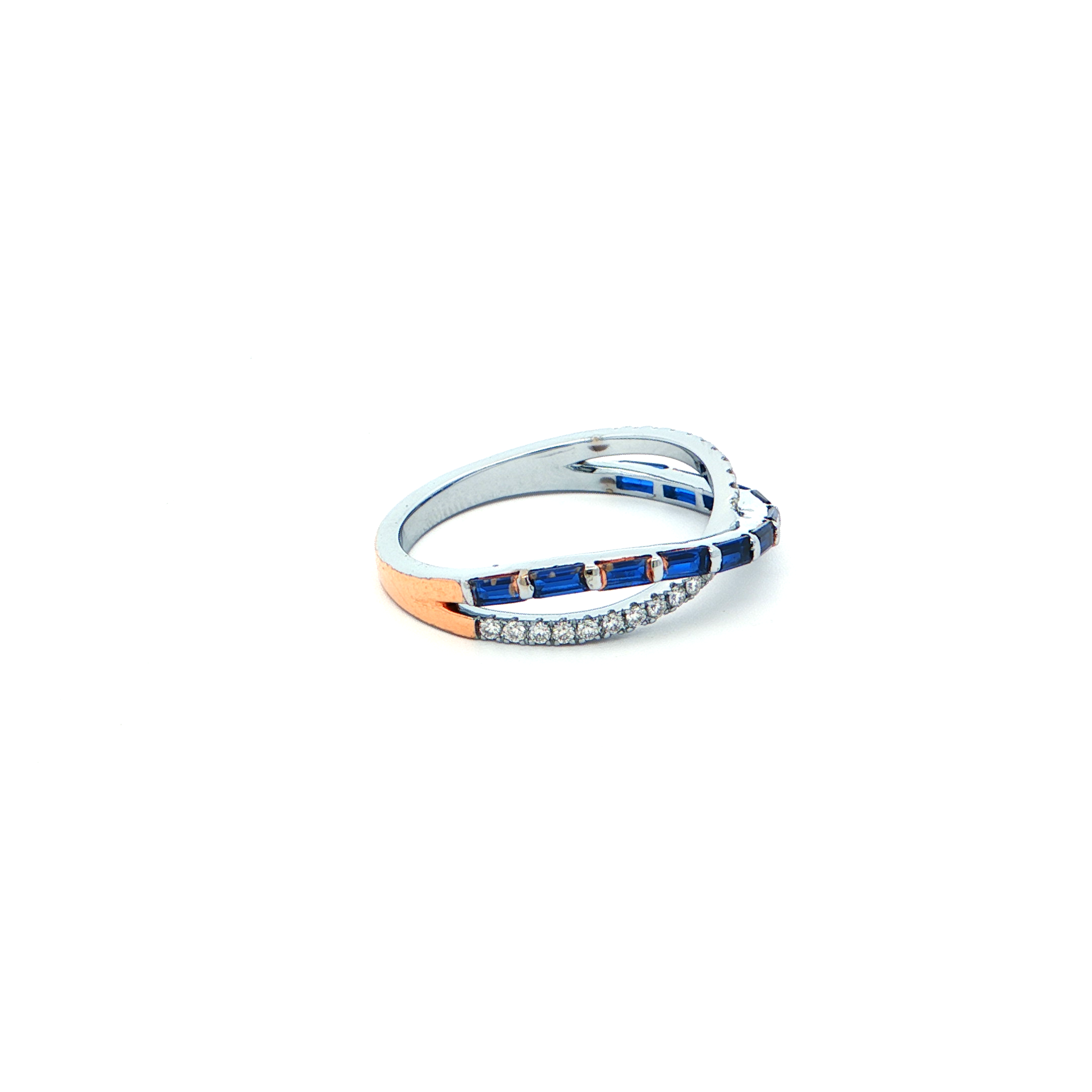 Blue Sapphire & Diamond Criss-Cross Ring