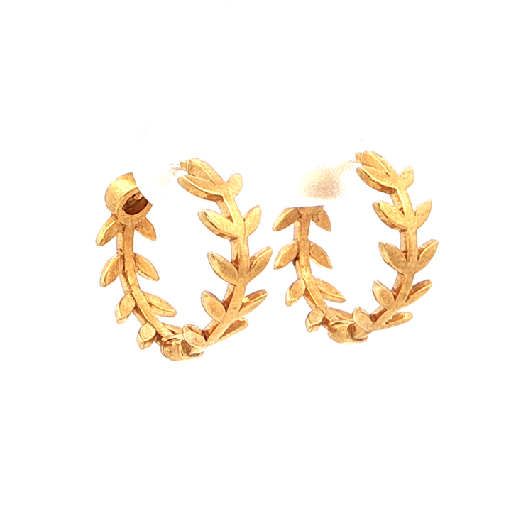 Leaf Motif Hoop Earrings | Gold Plated