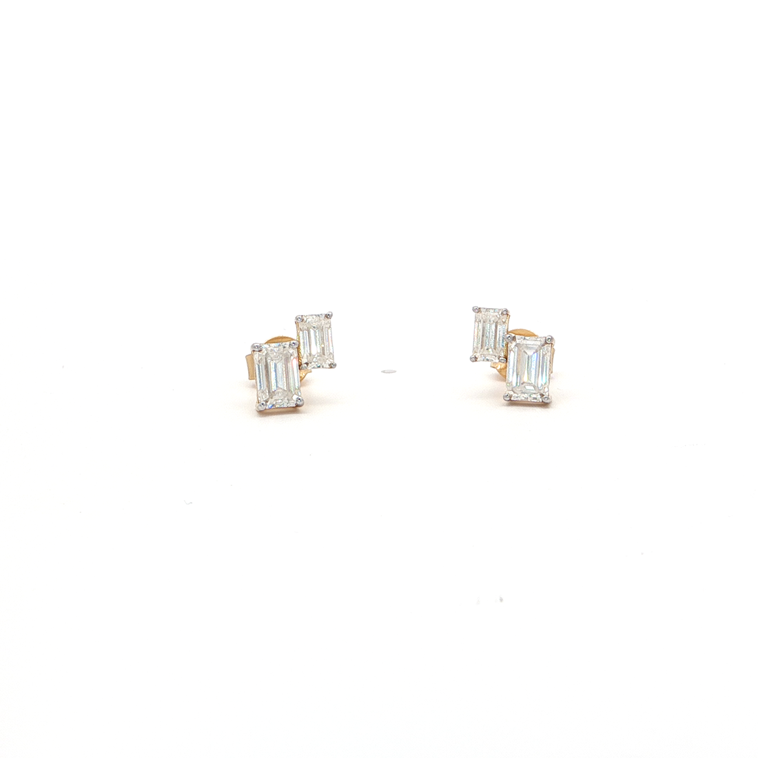 Dual Emerald-Cut Monzonite Stud Earrings