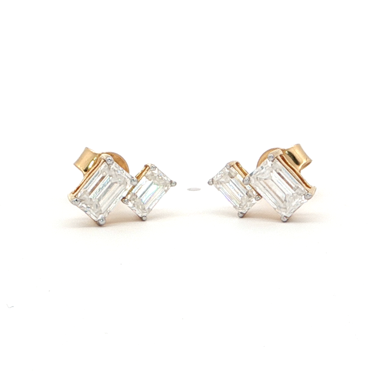 Dual Emerald-Cut Monzonite Stud Earrings