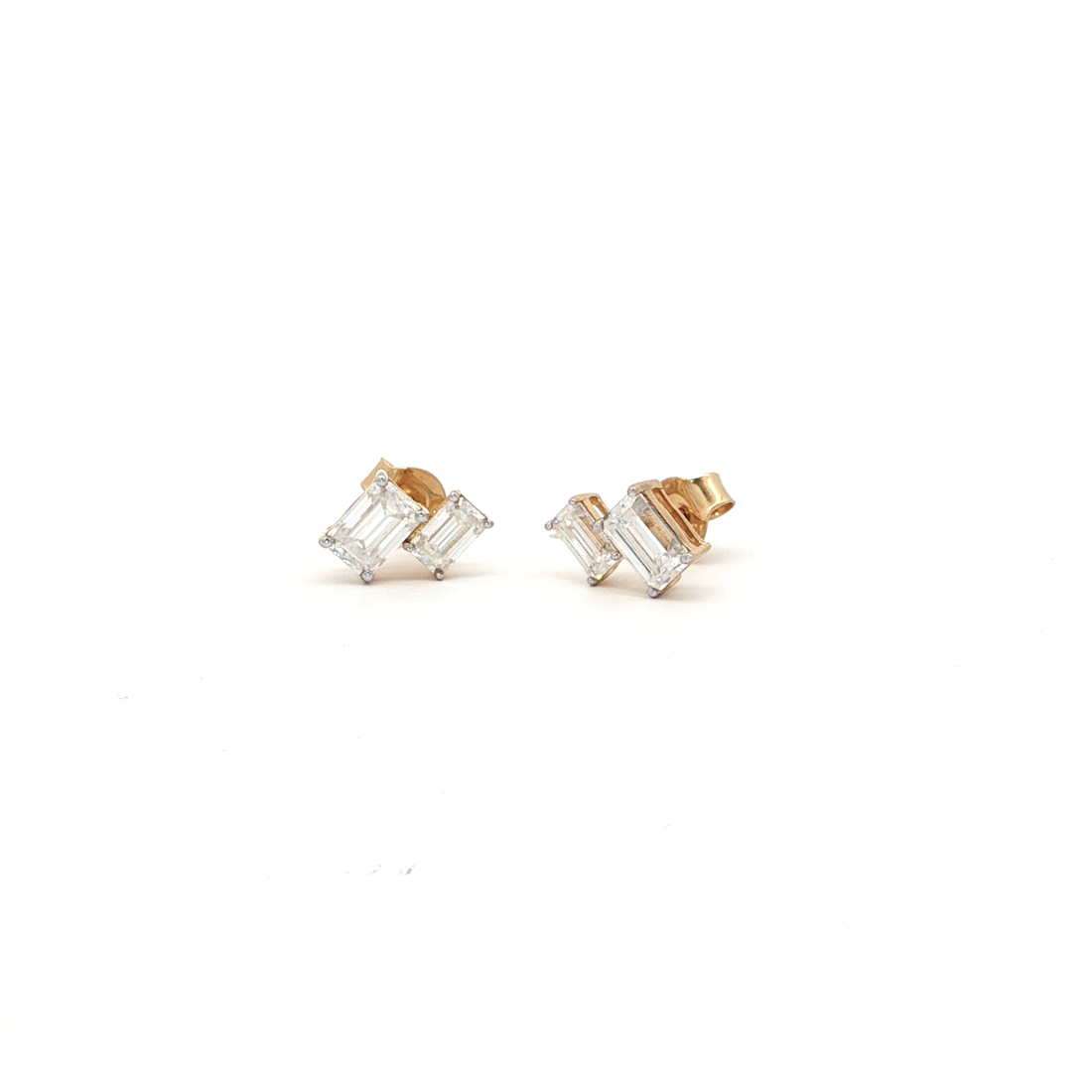 Dual Emerald-Cut Monzonite Stud Earrings