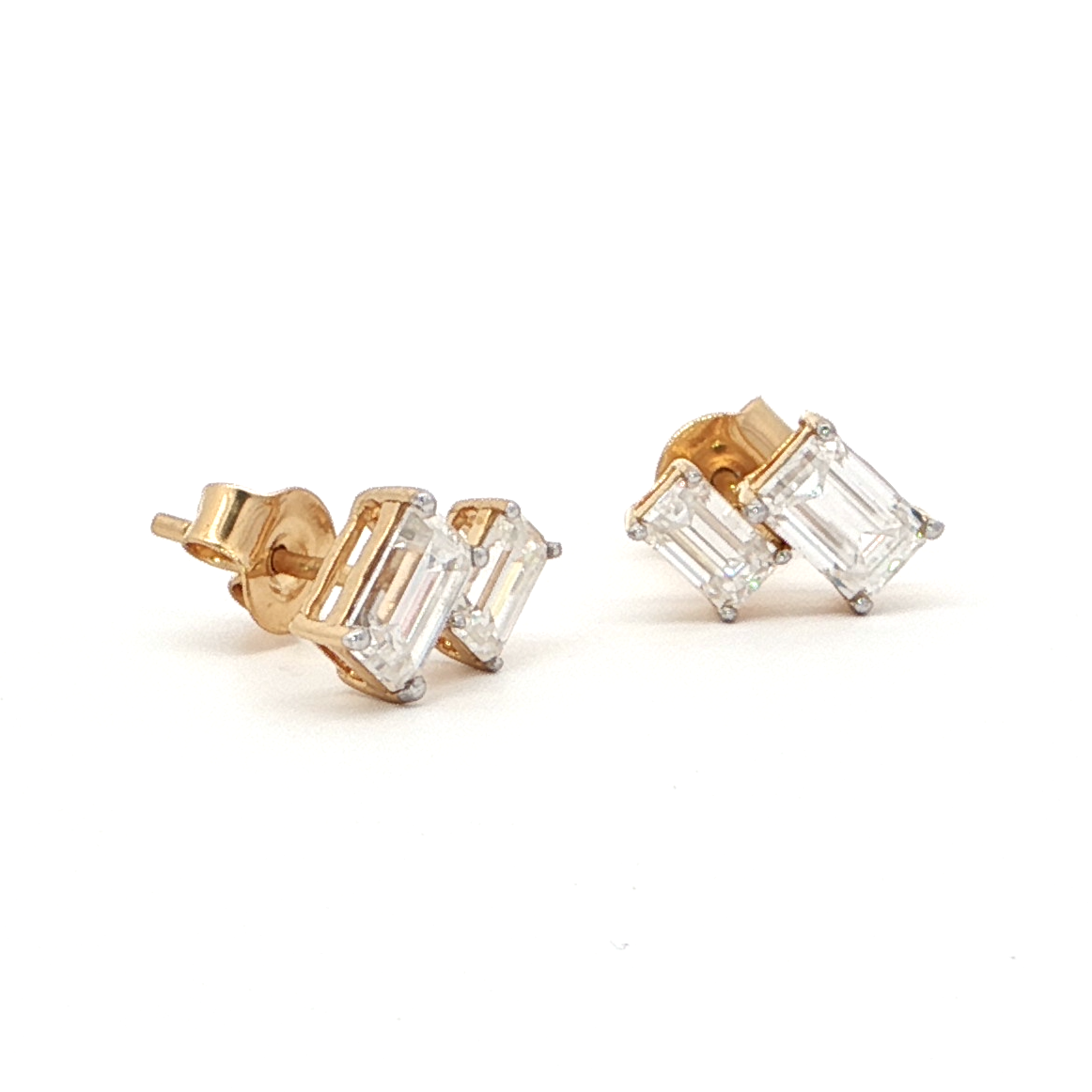 Dual Emerald-Cut Monzonite Stud Earrings