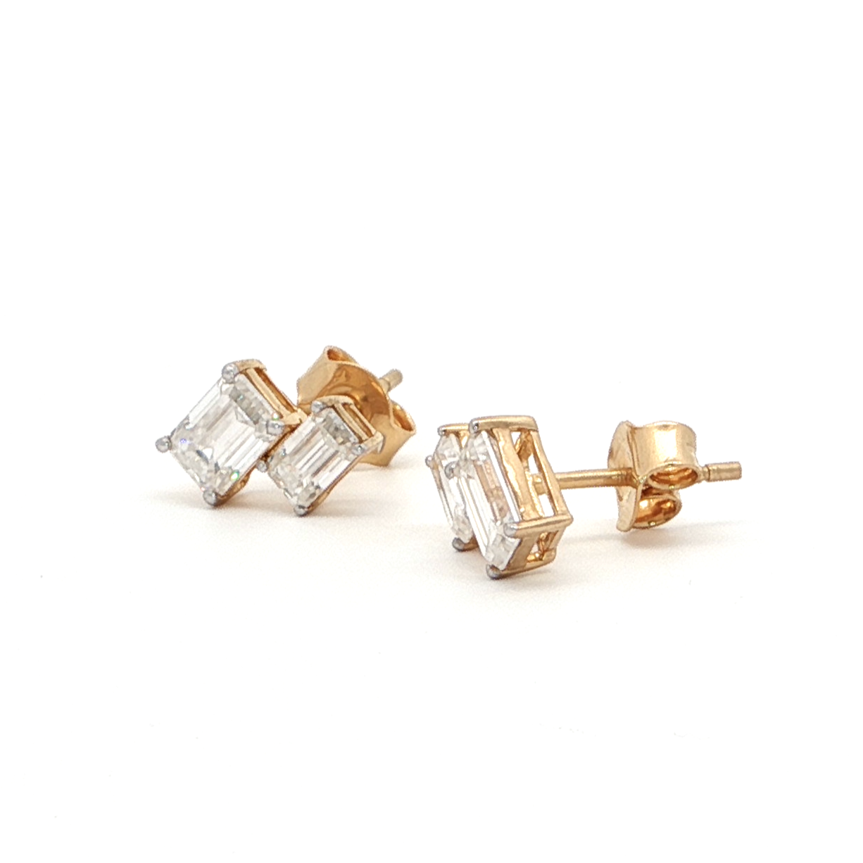 Dual Emerald-Cut Monzonite Stud Earrings
