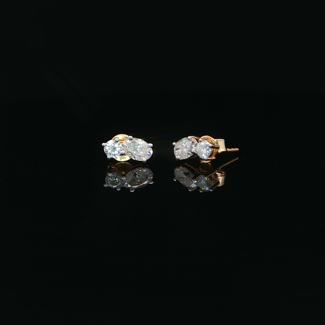 Dual Oval-Cut Stud Earrings | Gold Plated