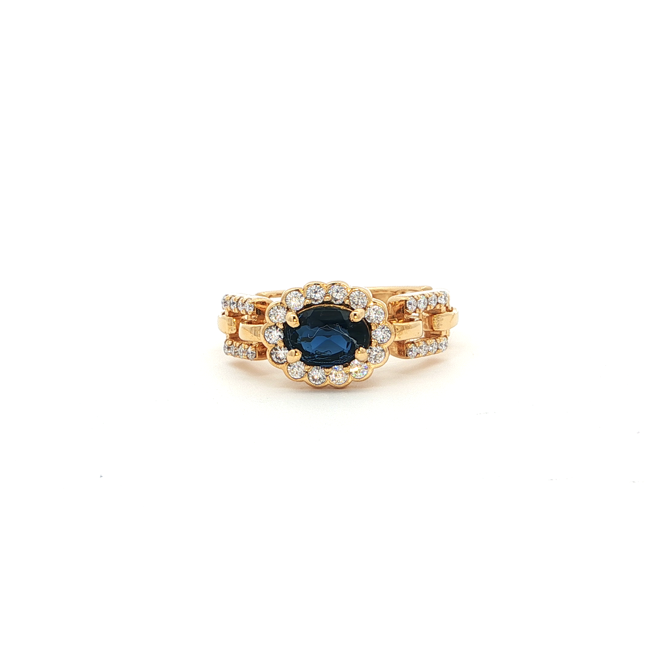 Blue Oval Stone Statement Chain Ring