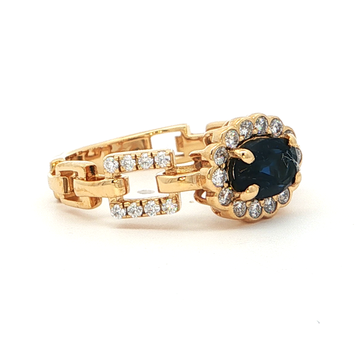 Blue Oval Stone Statement Chain Ring
