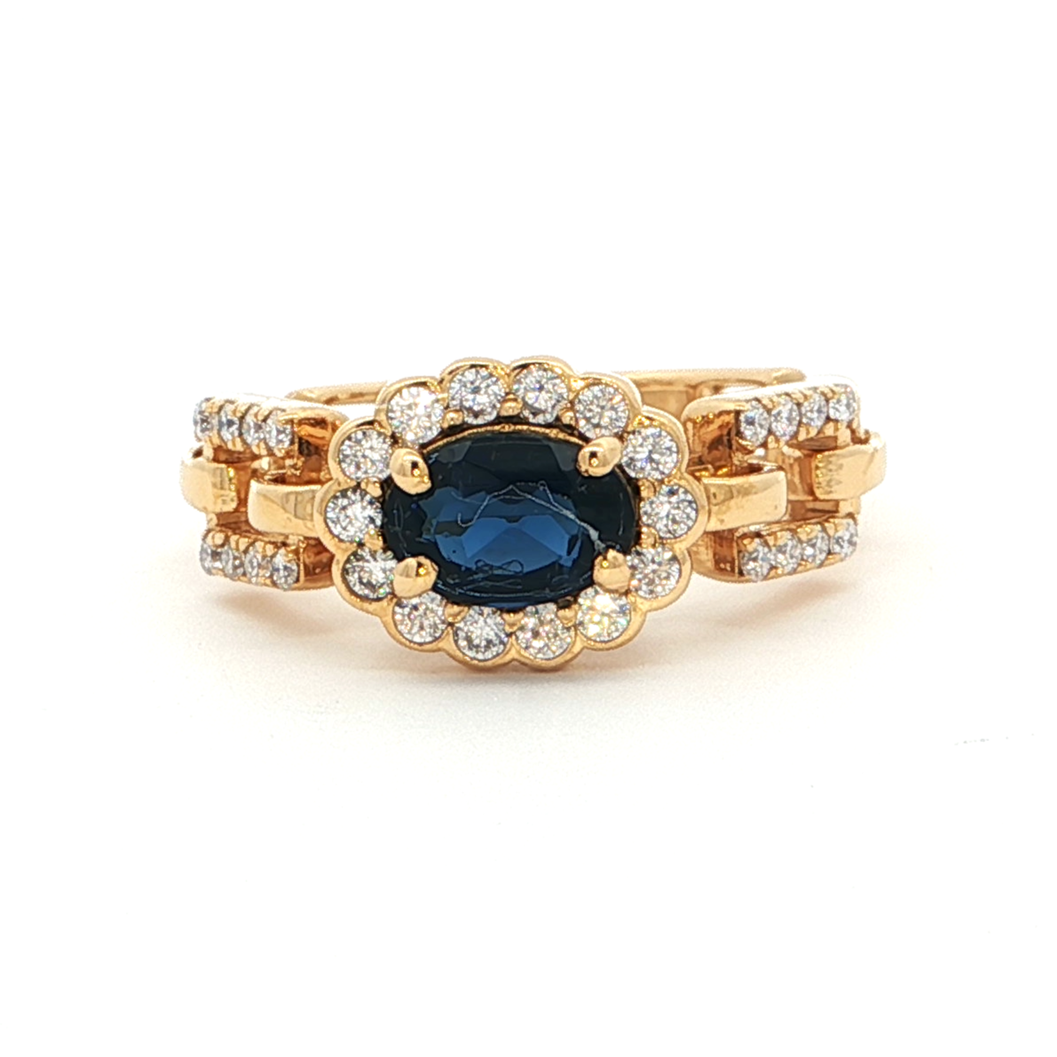 Blue Oval Stone Statement Chain Ring