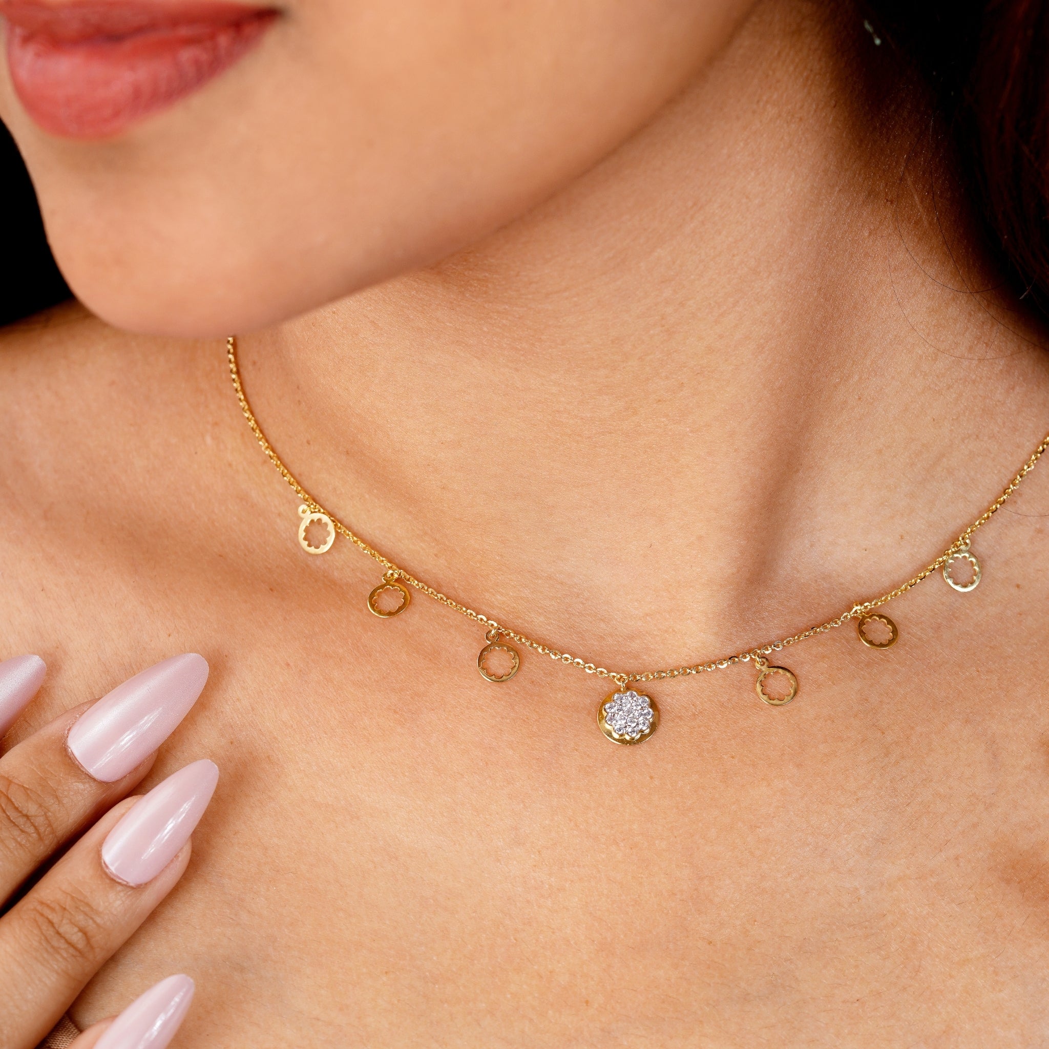 Floral Diamond Charm Necklace