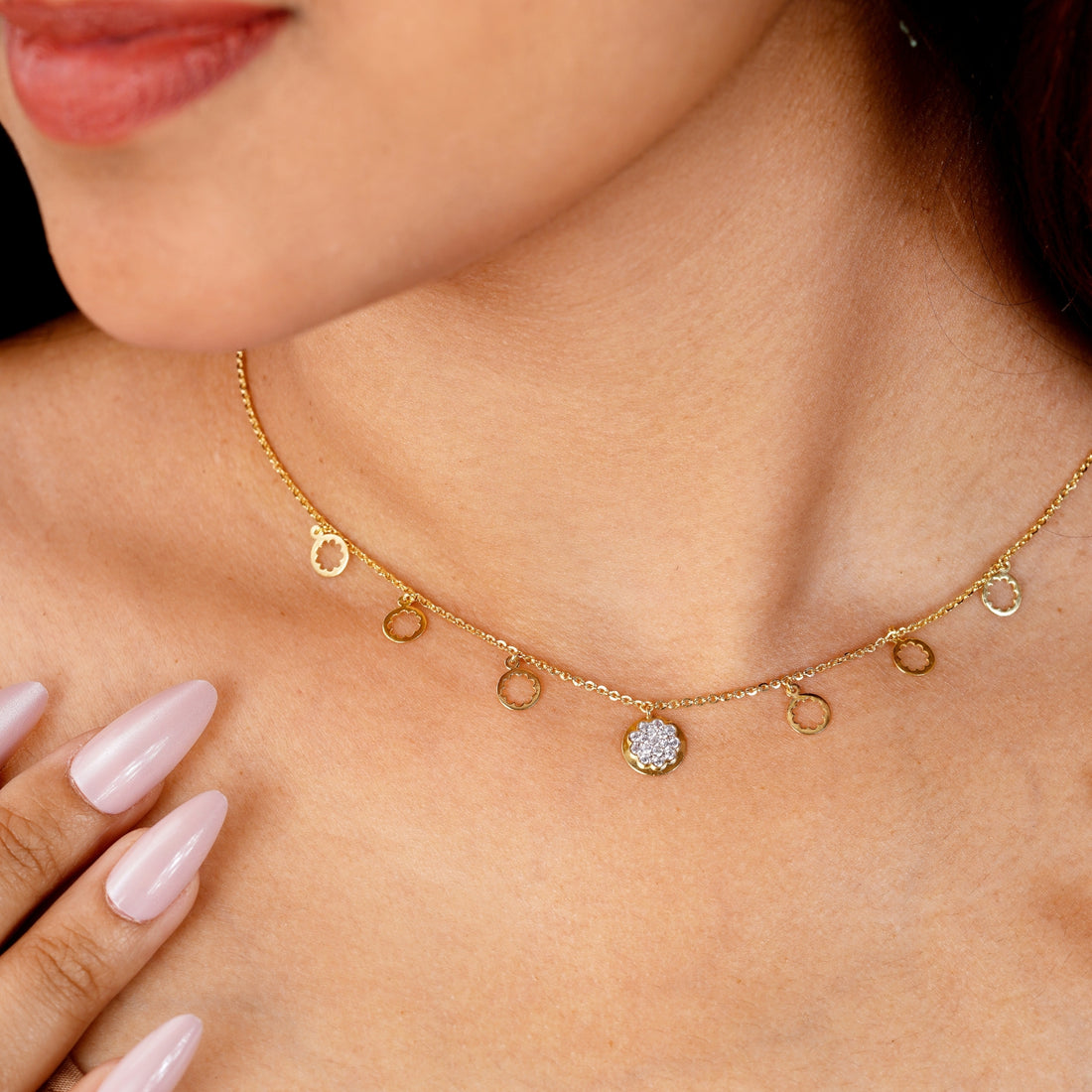 Floral Diamond Charm Necklace