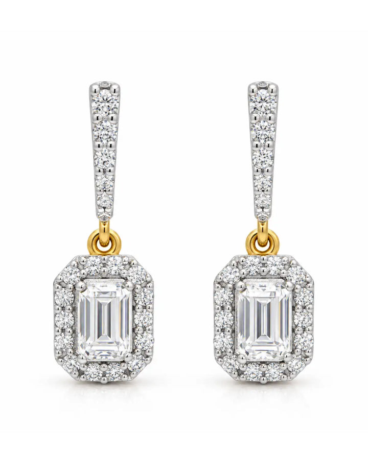 Emerald Halo Drop Earrings | Gold Vermeil