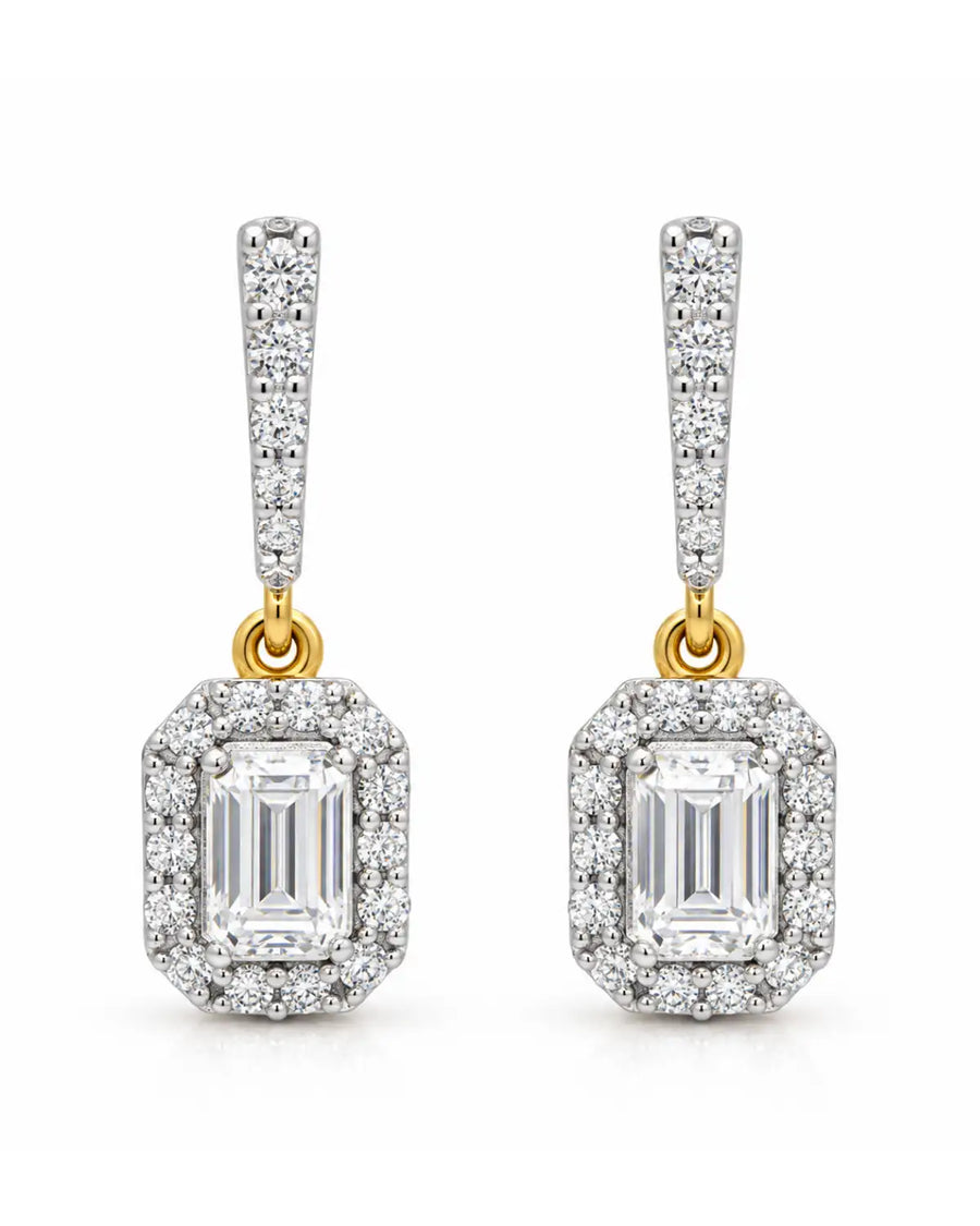 Emerald Halo Drop Earrings | Gold Vermeil