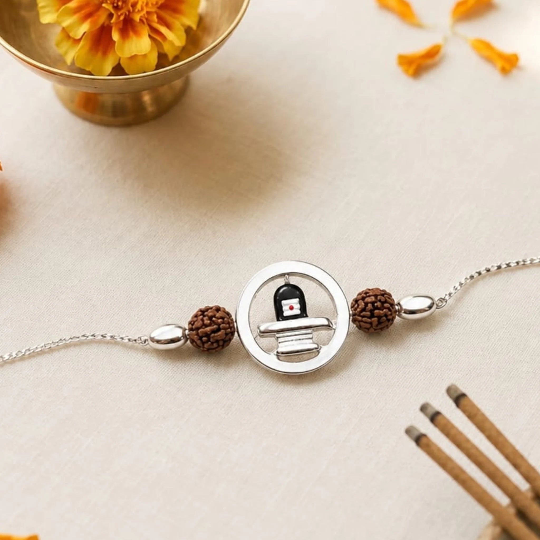Shivling Rudraksha 925 Silver Rakhi
