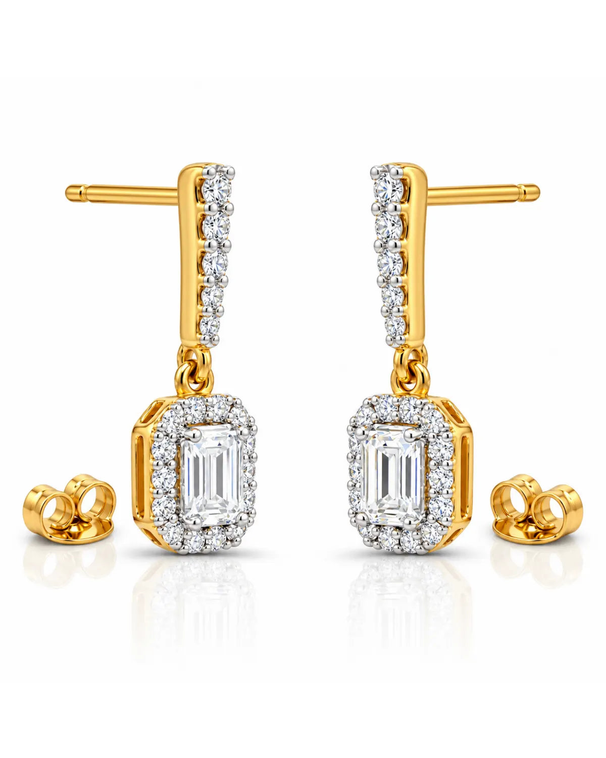 Emerald Halo Drop Earrings | Gold Vermeil