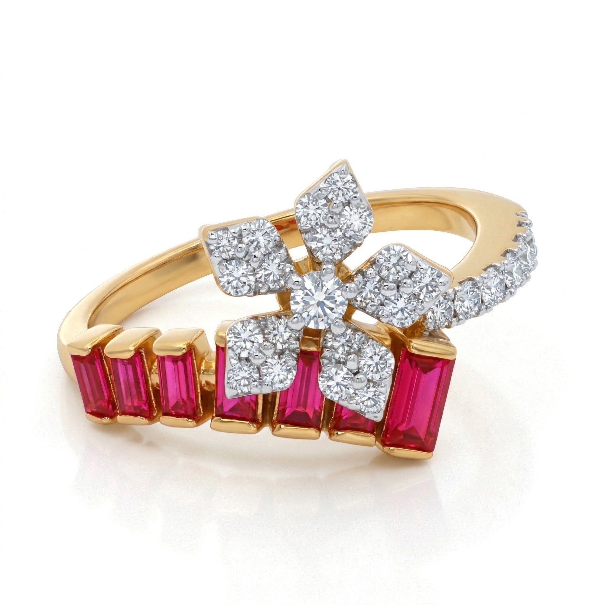 Floral Ruby Monzonite Diamond Ring