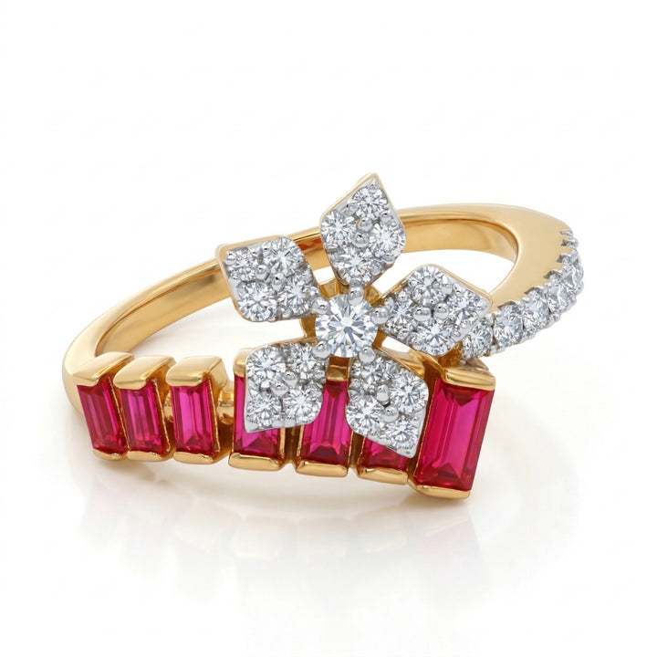 Floral Ruby Monzonite Diamond Ring