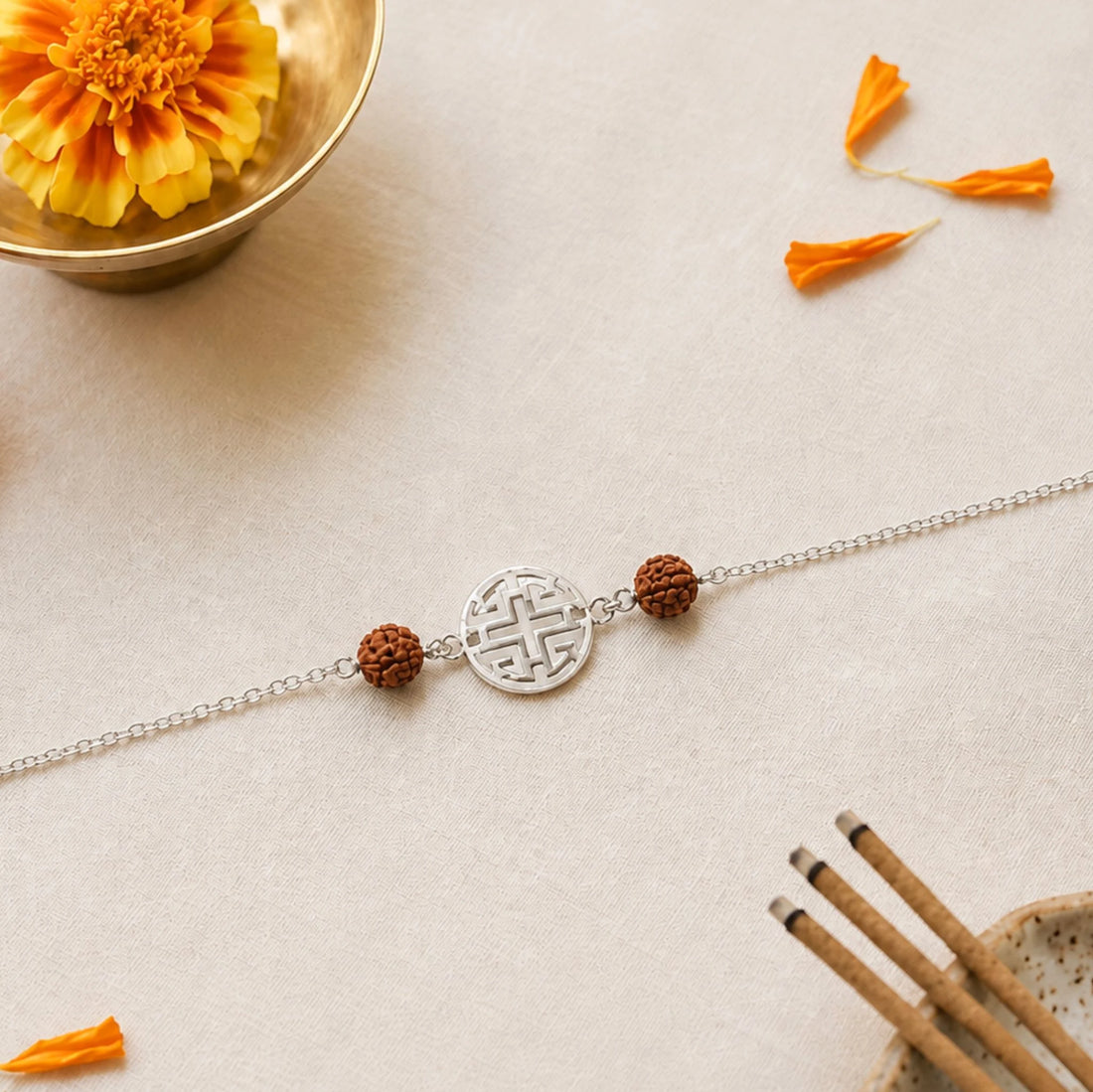 Shubh Kalyan 925 Sterling Silver Rudraksha Rakhi