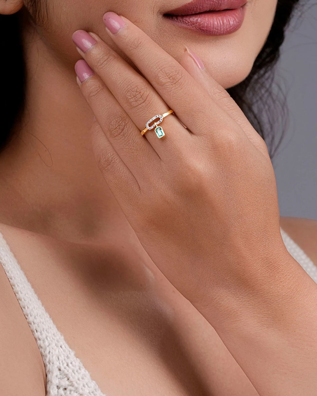 Emerald cut pave charm ring | Gold Vermeil